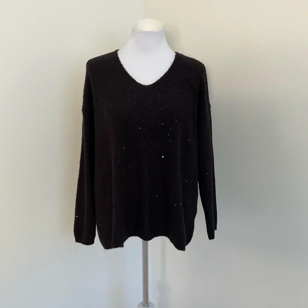 NWT EVRI Black Sequin Knit Sweater